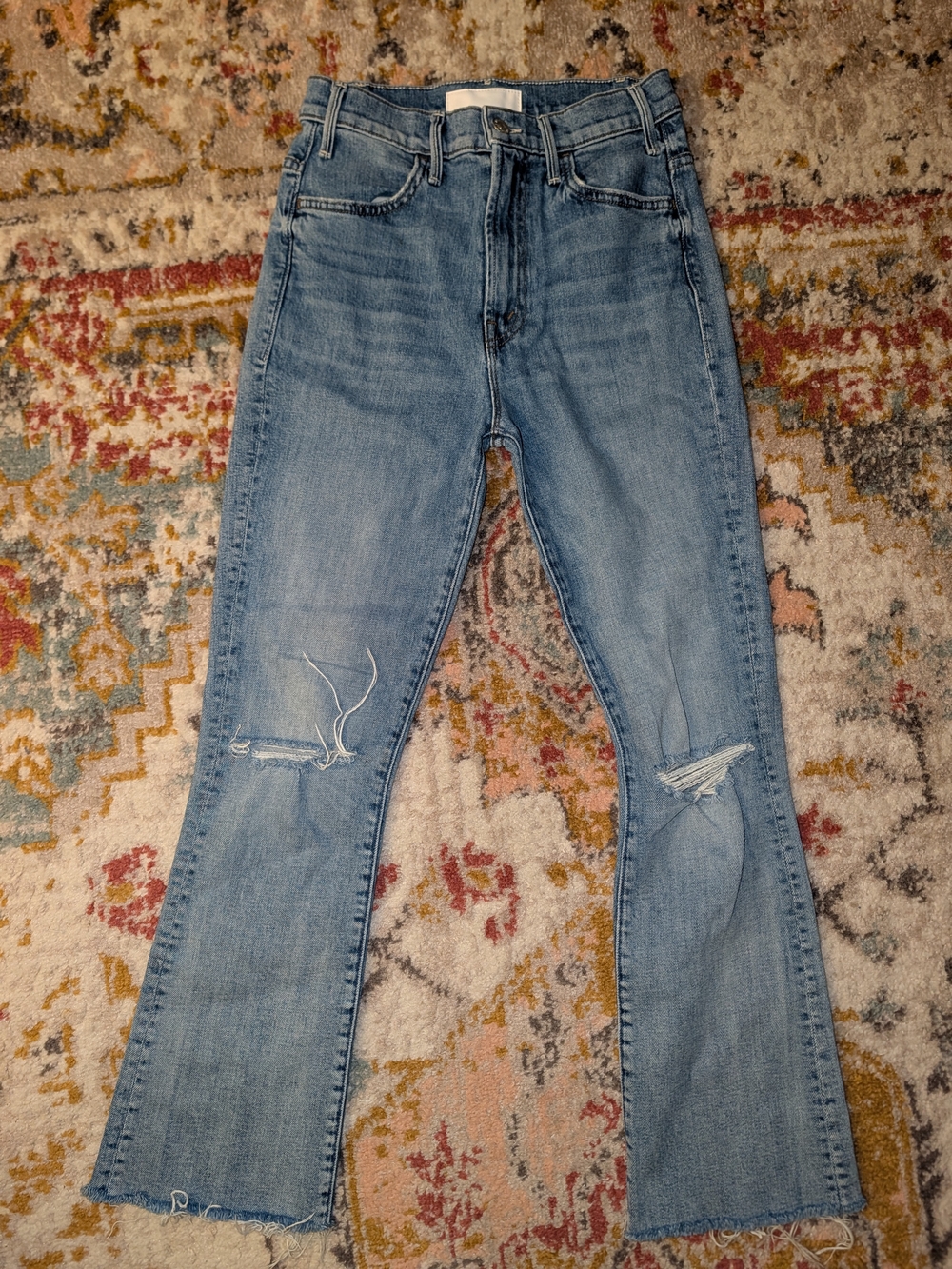 MOTHER Superior The Hustler Women's 25 Light Blue Distressed Ankle Crop Jeans